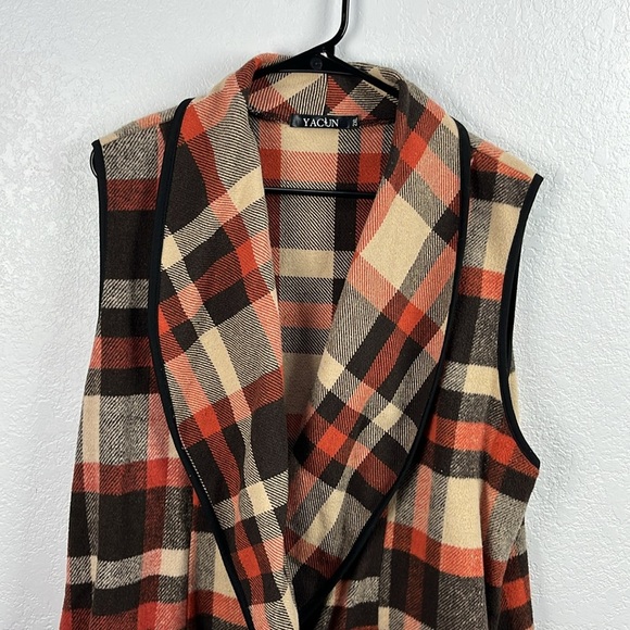 Yacun Vest Lapel Open Front Buffalo Plaid Sleeveless Cardigan SZ 2XL Fall Cozy - Picture 7 of 9